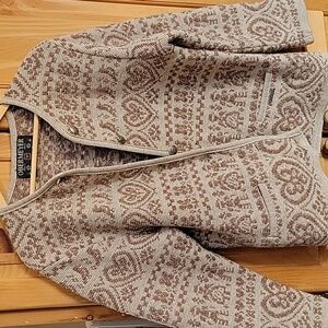 Wool linen tan knit sweater vintage buttondown Obermeyer 1947 Austria made M